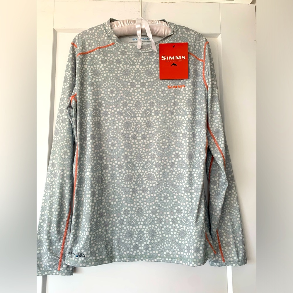 NEW! Simms UPF 50+ SolarFlex LS Crewneck Raglan Fishing Shirt Sz Large